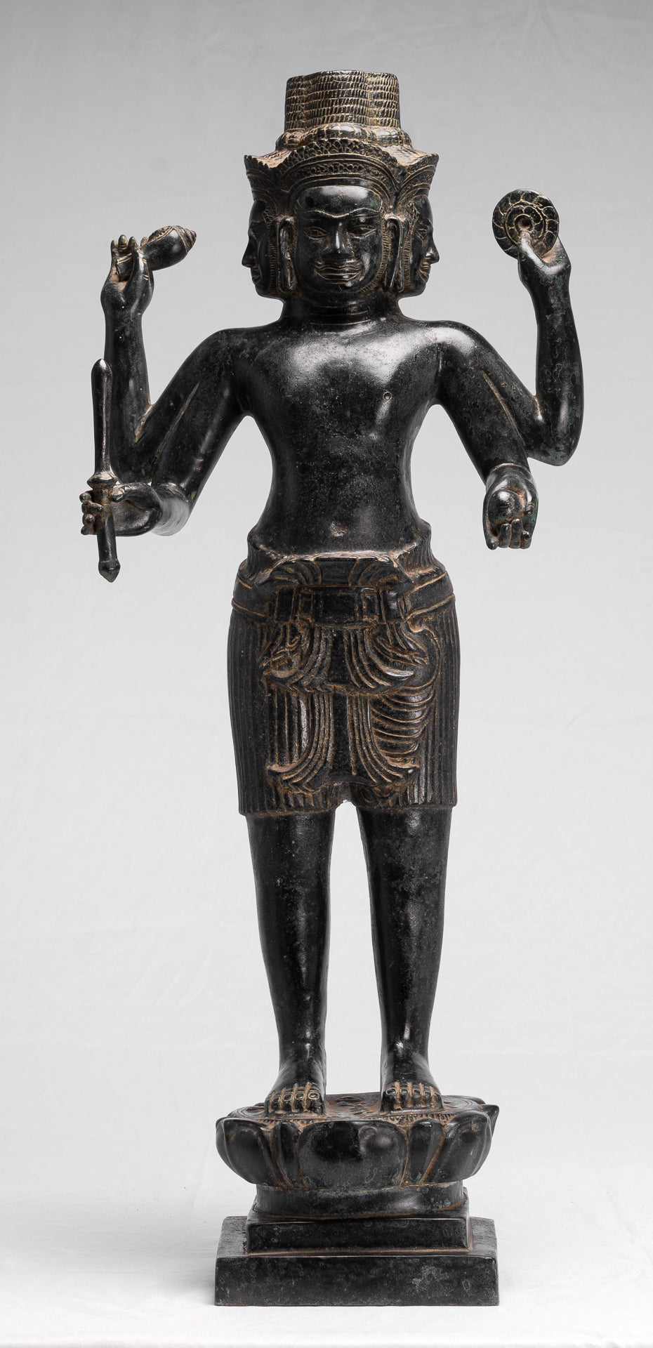 Brahma-Statue – antiker Khmer-Stil, Koh Ker, stehend, Bronze, Brahma – Schöpfung eines Hindu-Gottes – 83 cm