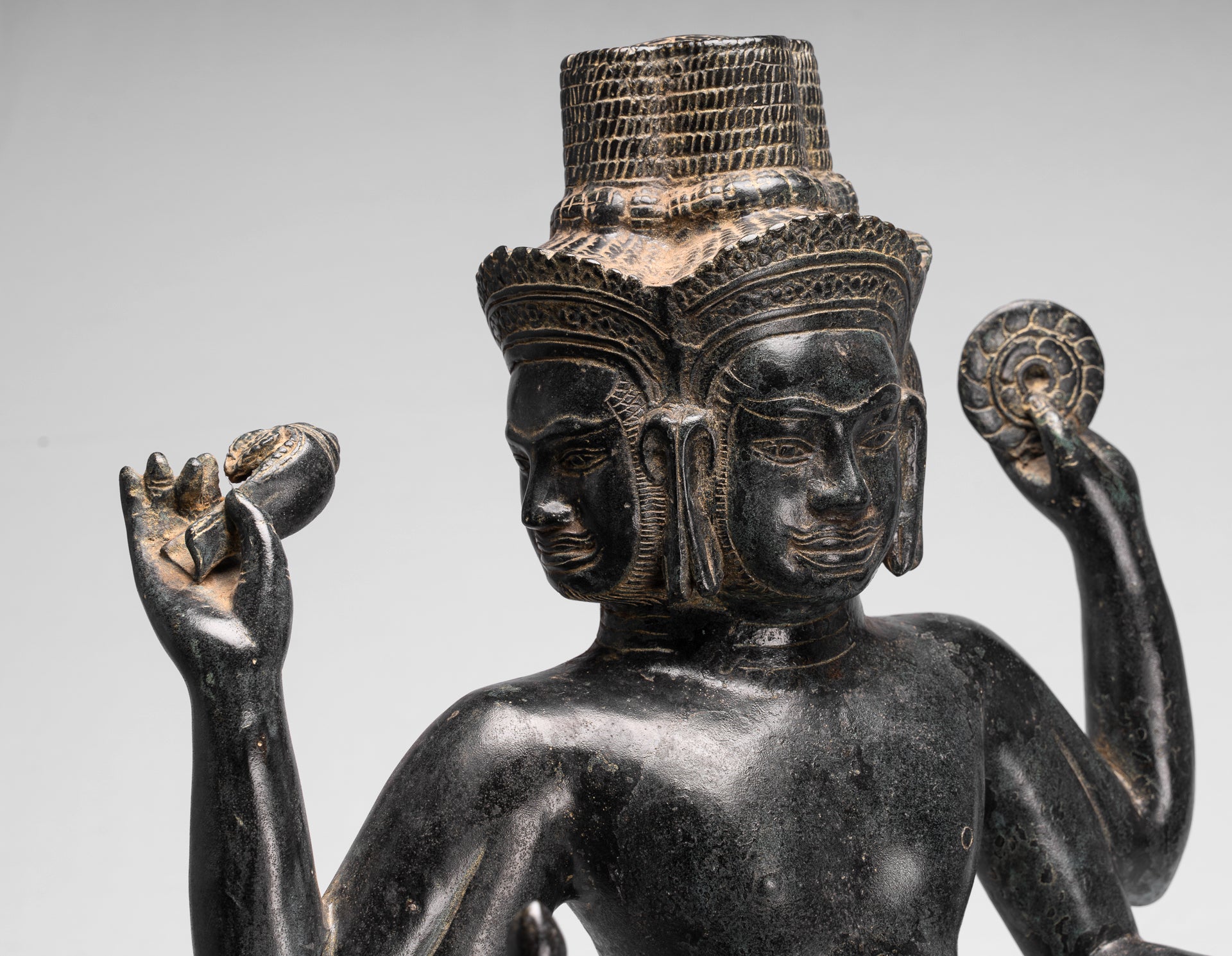Brahma-Statue – antiker Khmer-Stil, Koh Ker, stehend, Bronze, Brahma – Schöpfung eines Hindu-Gottes – 83 cm