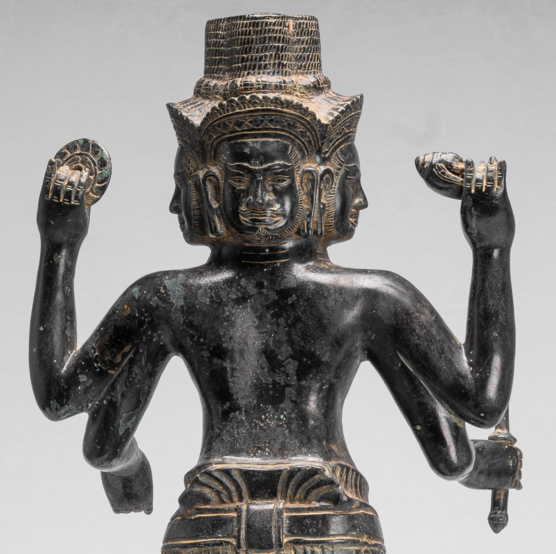 Brahma-Statue – antiker Khmer-Stil, Koh Ker, stehend, Bronze, Brahma – Schöpfung eines Hindu-Gottes – 83 cm