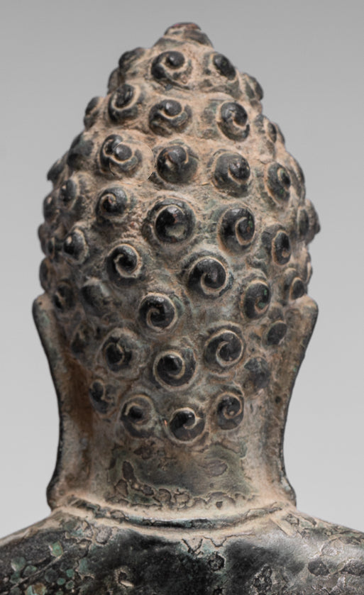 Buddha-Statue – Antiker Khmer-Stil, sitzende Bronze-Phnom-Da-Meditations-Buddha-Statue – 20 cm.