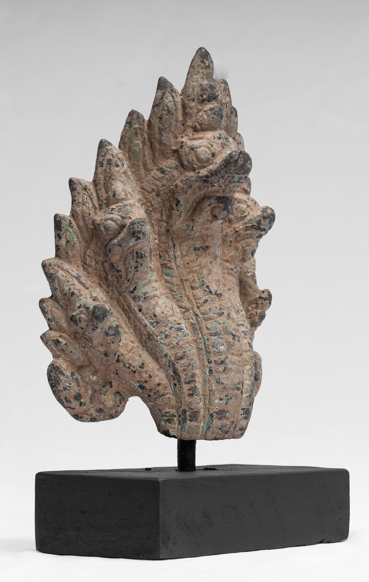 Statua Naga - Antique Khmer Style Bronzo protettivo Naga, serpente o statua a serpente - 24 cm/10 "