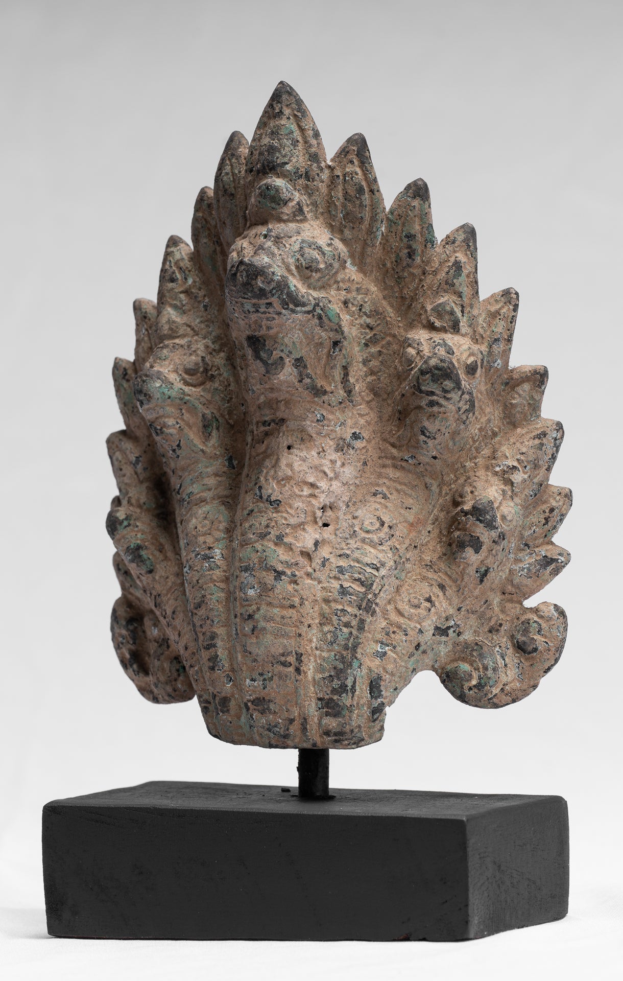 Statua Naga - Antique Khmer Style Bronzo protettivo Naga, serpente o statua a serpente - 24 cm/10 "