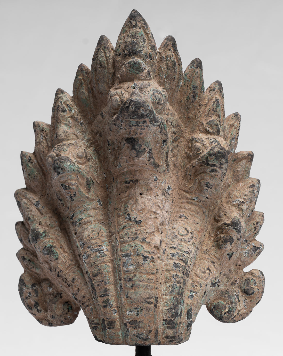 Statua Naga - Antique Khmer Style Bronzo protettivo Naga, serpente o statua a serpente - 24 cm/10 "