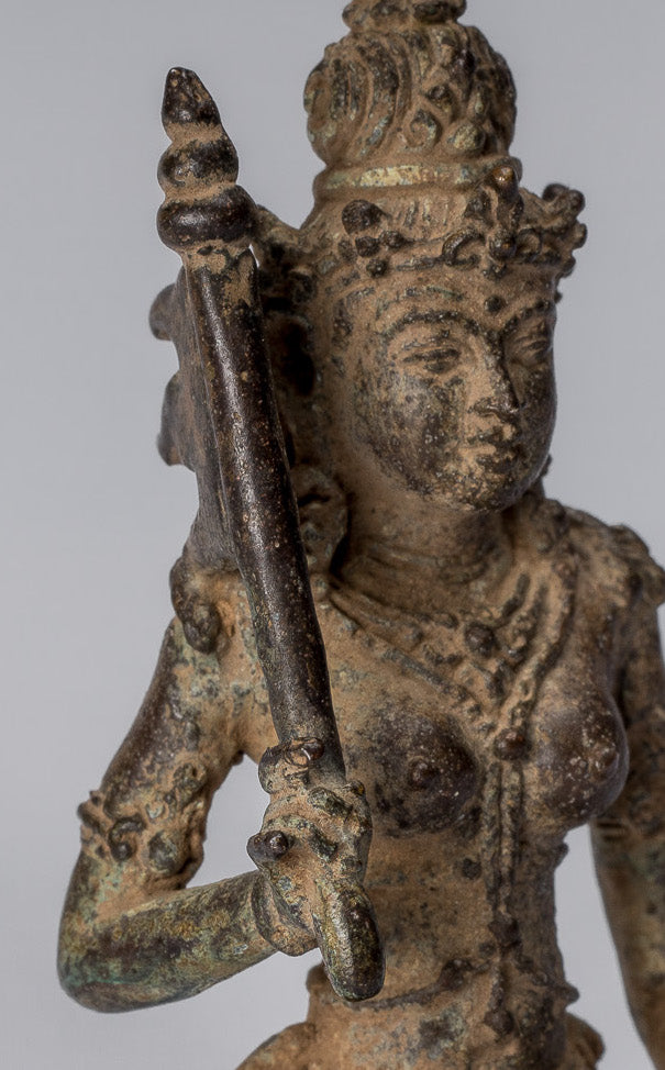 Statue de Tara - Antique style Java indonésien Bronze Devi Tara Statue JigtenI Sumlé Gyalma - 8 cm/3"
