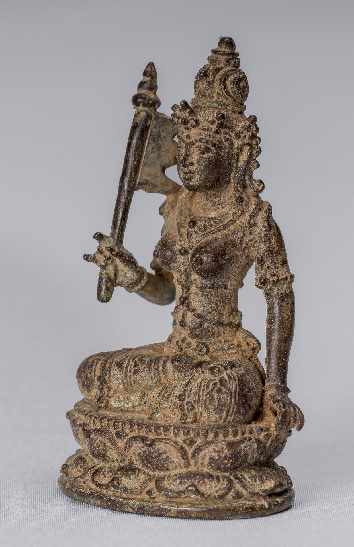 Statue de Tara - Antique style Java indonésien Bronze Devi Tara Statue JigtenI Sumlé Gyalma - 8 cm/3"