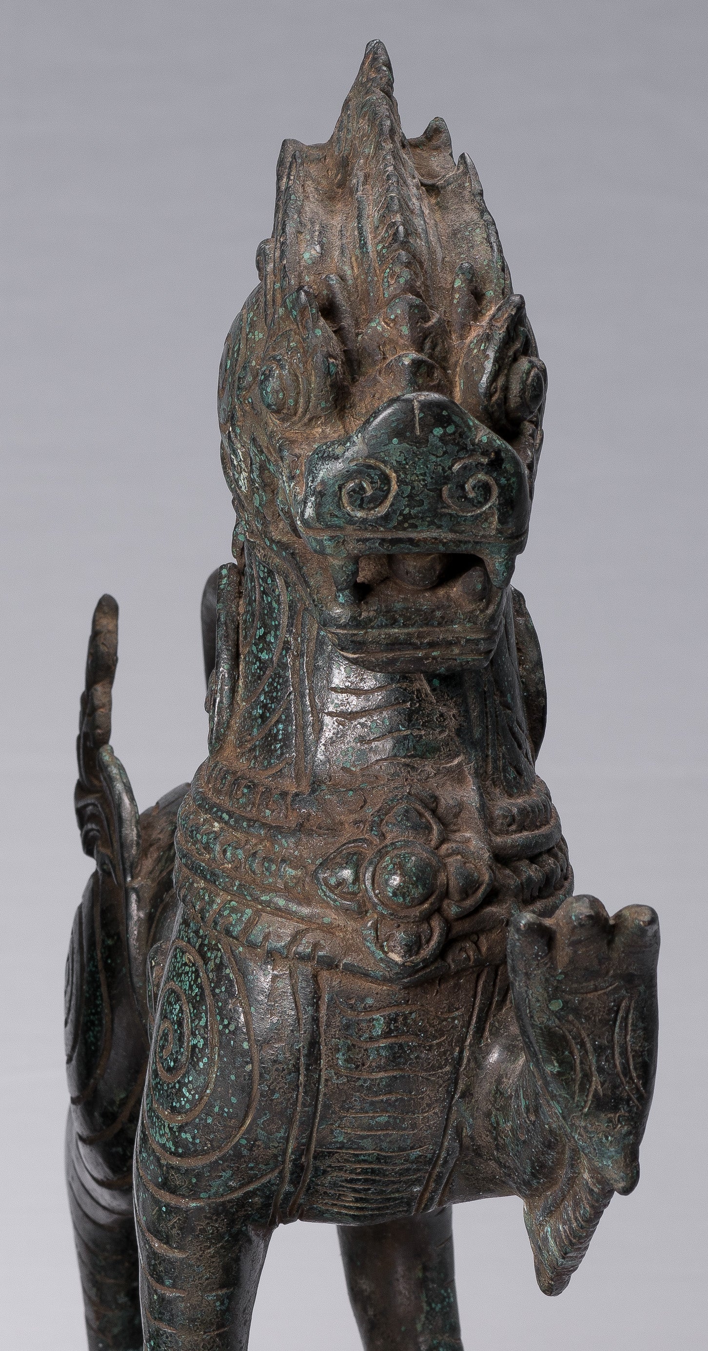 Antiguo de estilo birmano de bronce de pie de pie de la tutor guardia - 37 cm/15 "