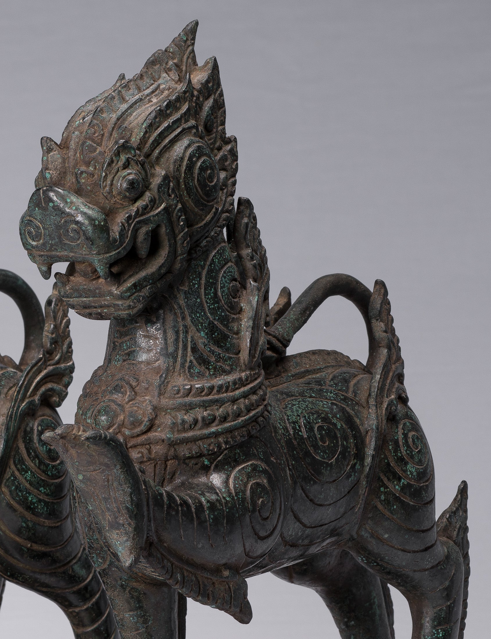 Antiguo de estilo birmano de bronce de pie de pie de la tutor guardia - 37 cm/15 "