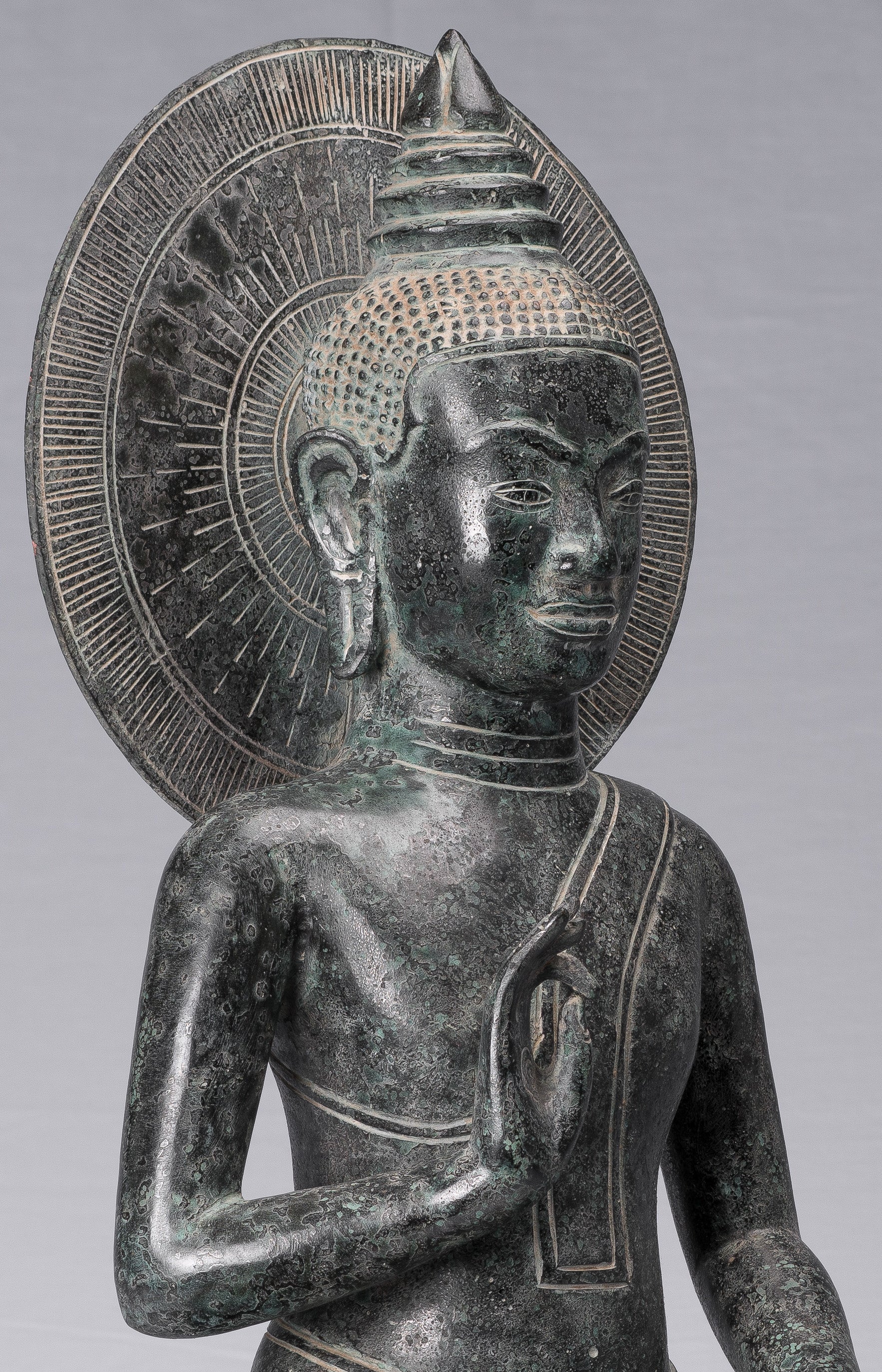 Statua di Buddha - Antique Khmer Style Bronzo Buddha Statua Dharmachakra Insegnamento Mudra - 50 cm/20 "