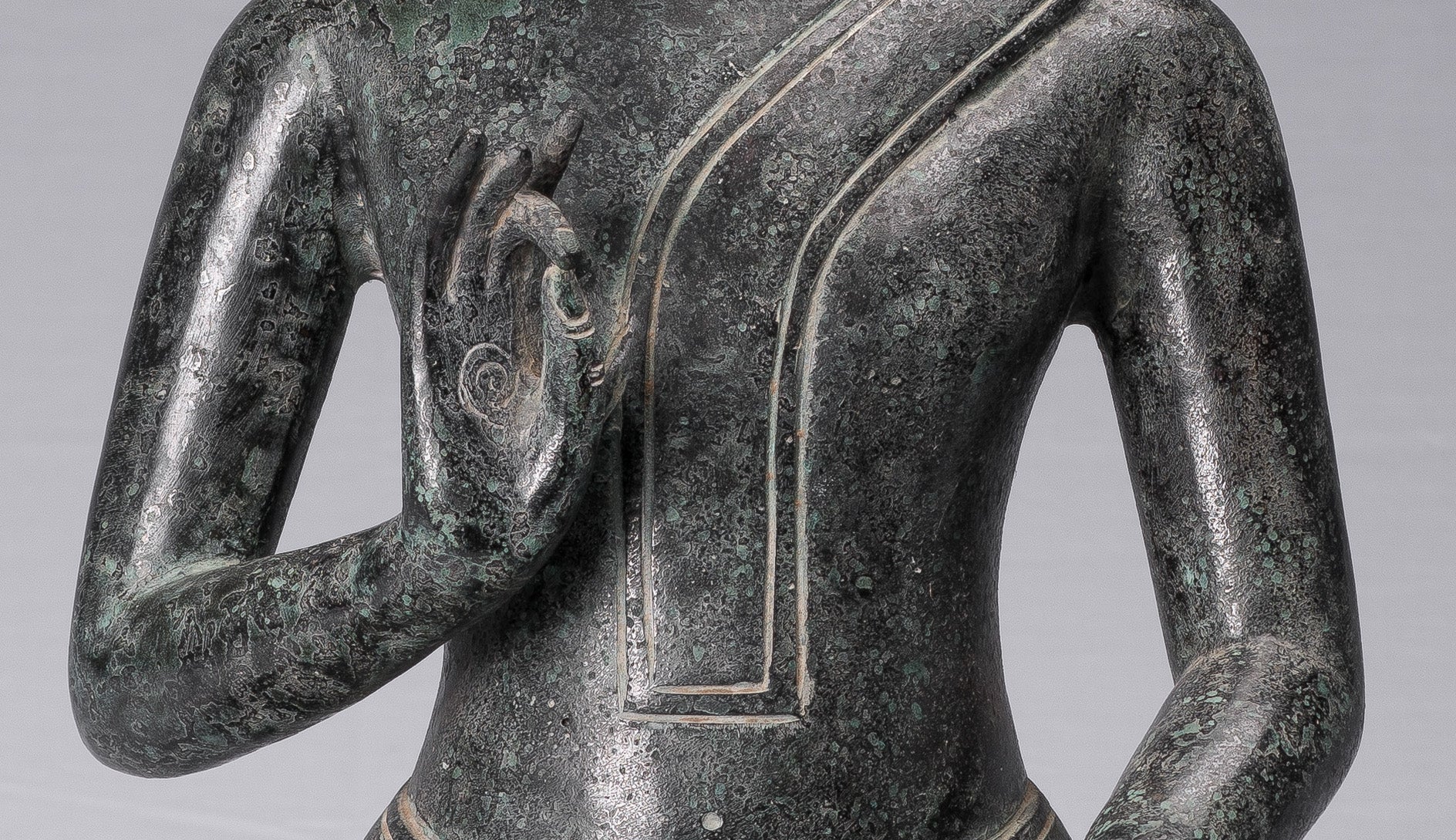 Statua di Buddha - Antique Khmer Style Bronzo Buddha Statua Dharmachakra Insegnamento Mudra - 50 cm/20 "