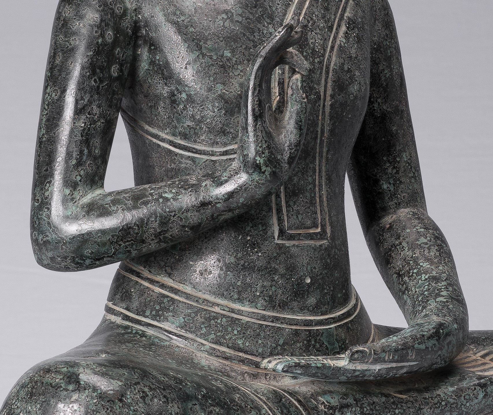 Statua di Buddha - Antique Khmer Style Bronzo Buddha Statua Dharmachakra Insegnamento Mudra - 50 cm/20 "