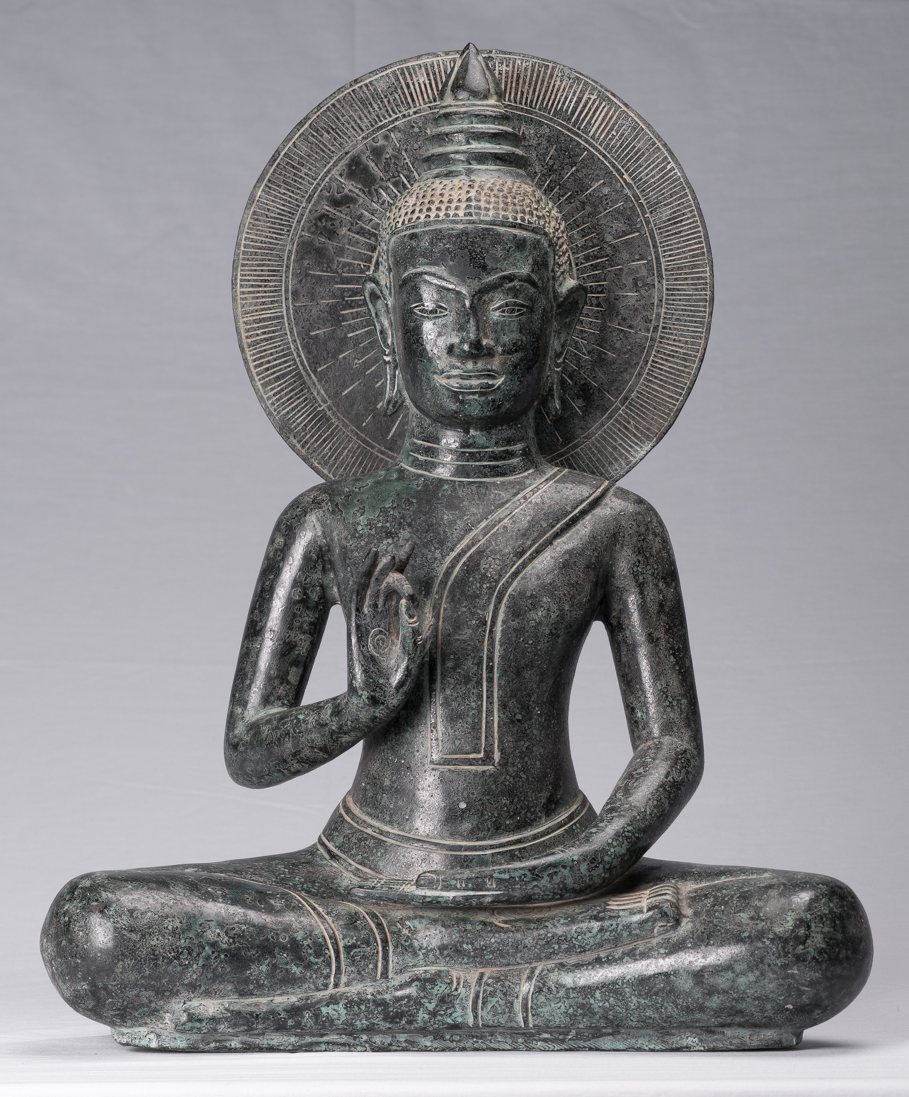 Statua di Buddha - Antique Khmer Style Bronzo Buddha Statua Dharmachakra Insegnamento Mudra - 50 cm/20 "