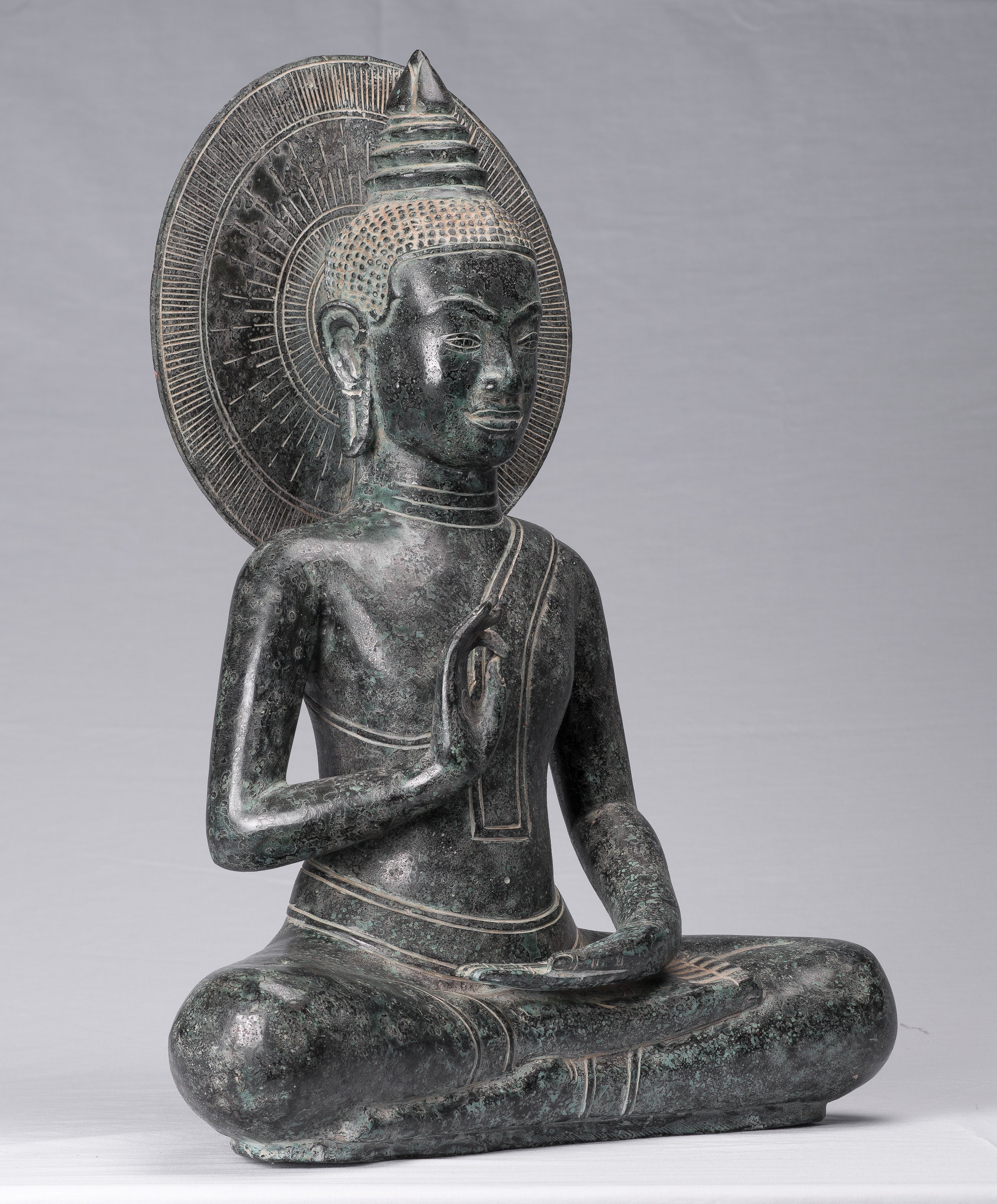 Statua di Buddha - Antique Khmer Style Bronzo Buddha Statua Dharmachakra Insegnamento Mudra - 50 cm/20 "