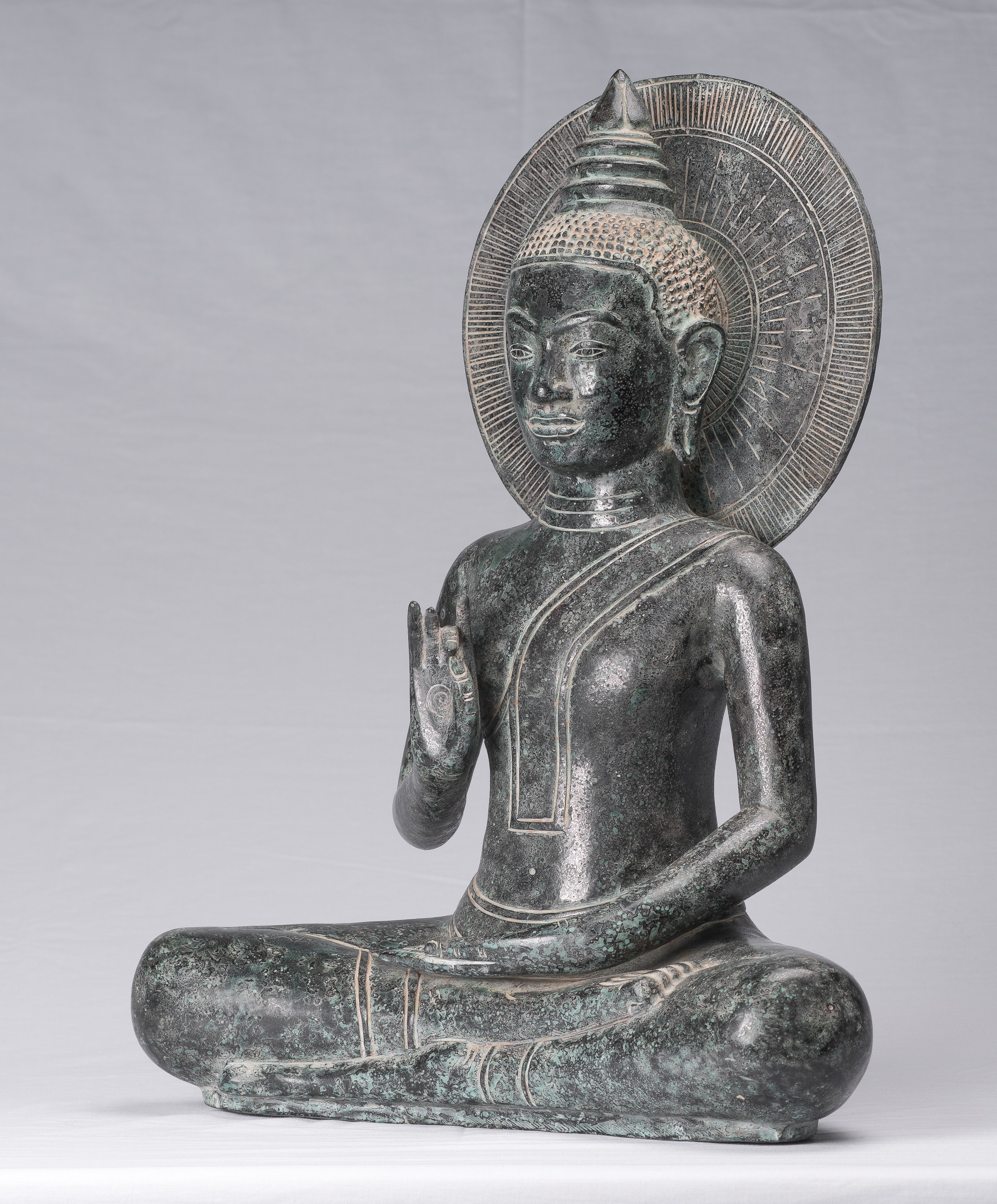 Statua di Buddha - Antique Khmer Style Bronzo Buddha Statua Dharmachakra Insegnamento Mudra - 50 cm/20 "