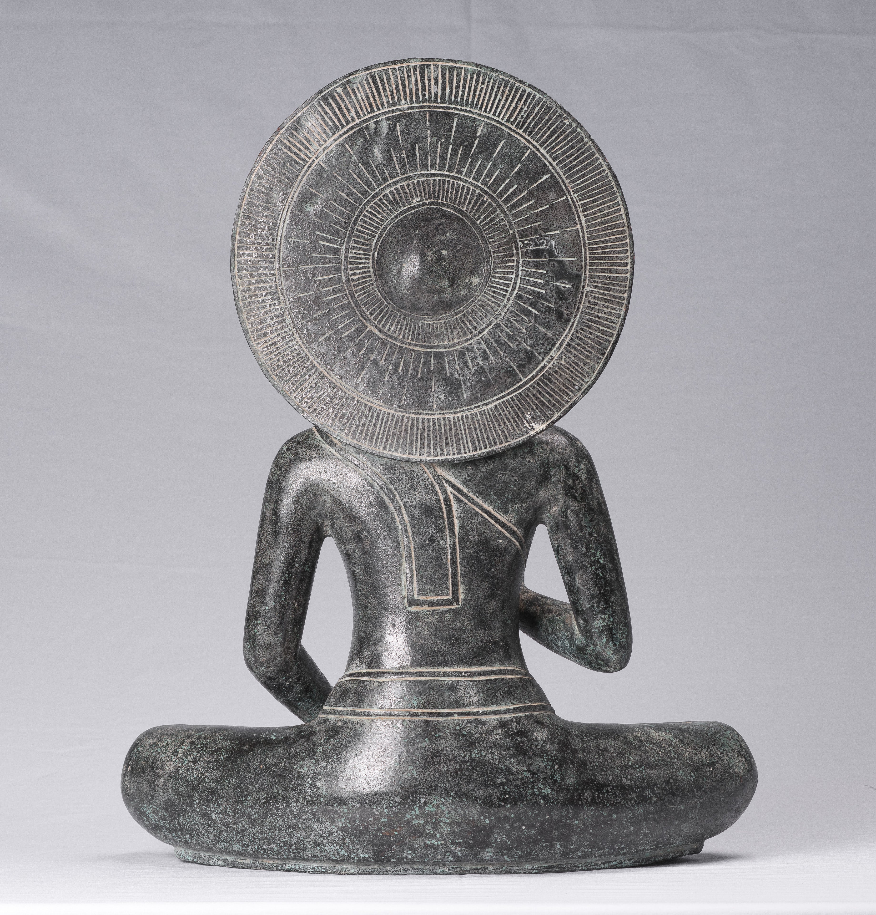 Statua di Buddha - Antique Khmer Style Bronzo Buddha Statua Dharmachakra Insegnamento Mudra - 50 cm/20 "