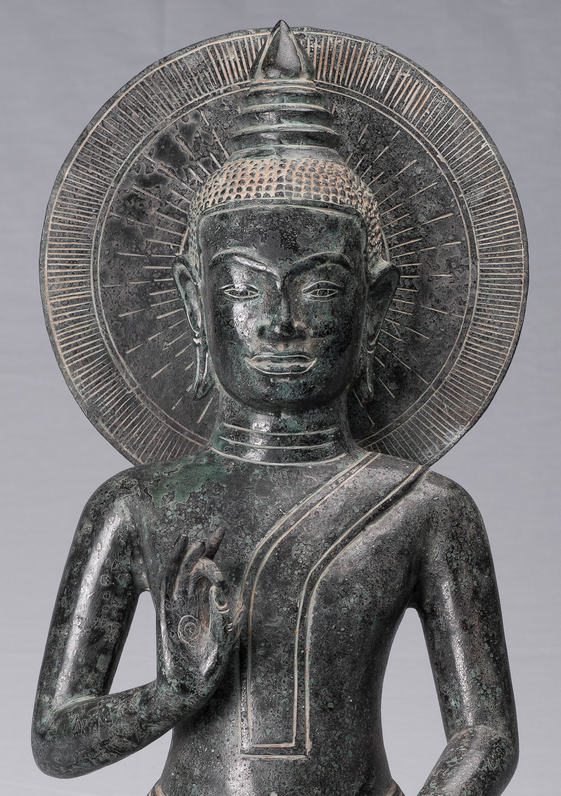 Statua di Buddha - Antique Khmer Style Bronzo Buddha Statua Dharmachakra Insegnamento Mudra - 50 cm/20 "