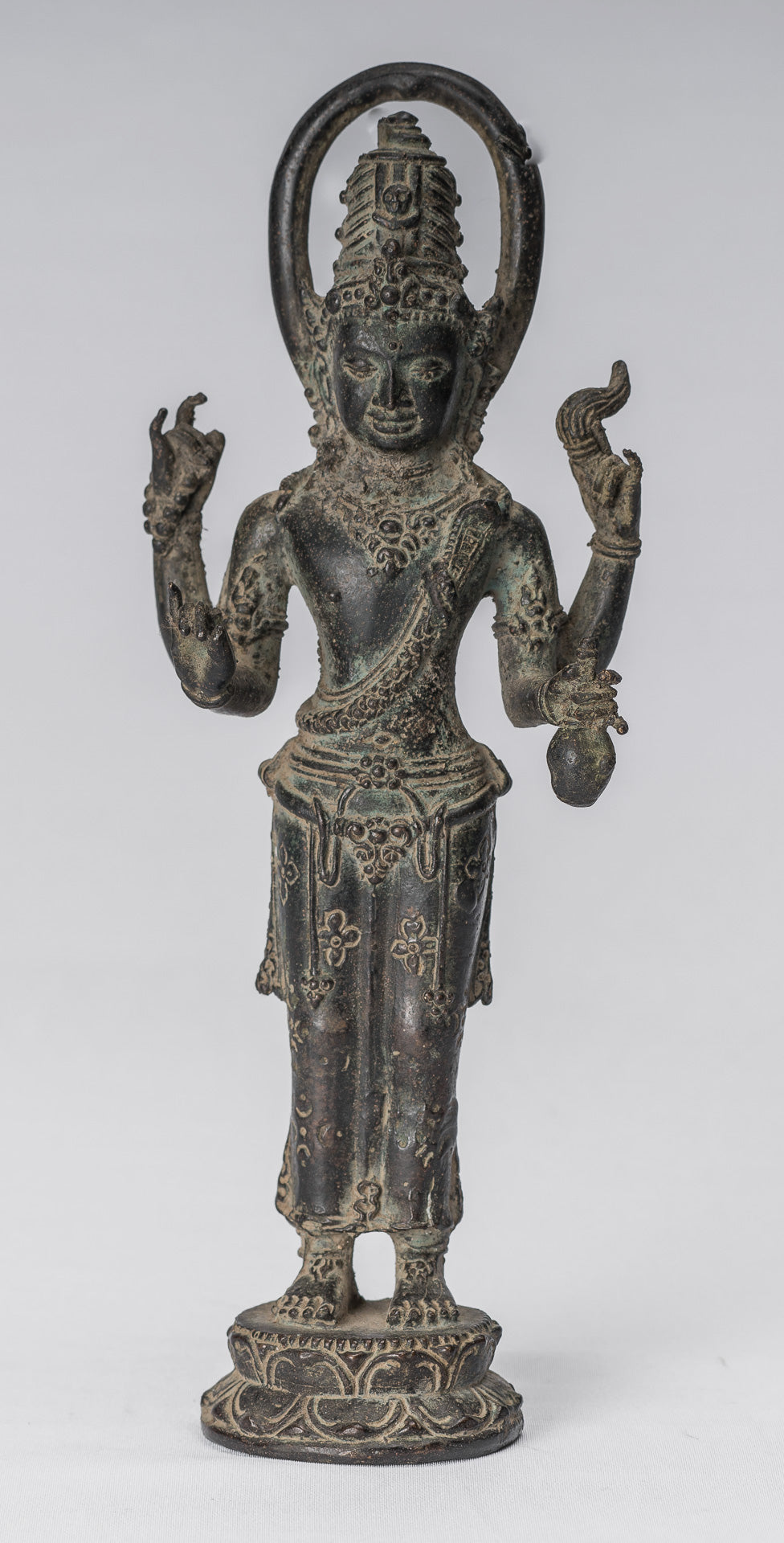 Vishnu Statue - Antique Indonesian Style Majapahit Standing Bronze Vishnu Statue - 22cm/9"