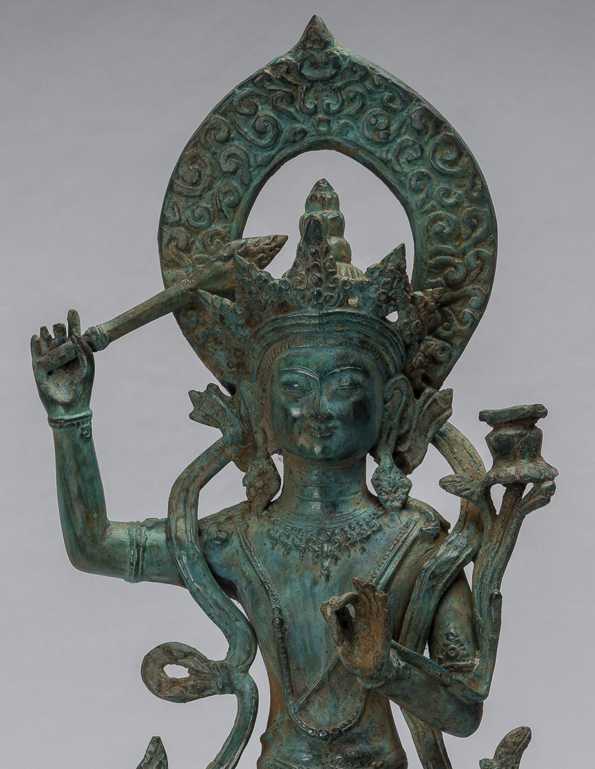 Statue de Manjushri-Antique Java Style Majapahit Seated Bronze Deity Manjushri Statue-46cm/18 "