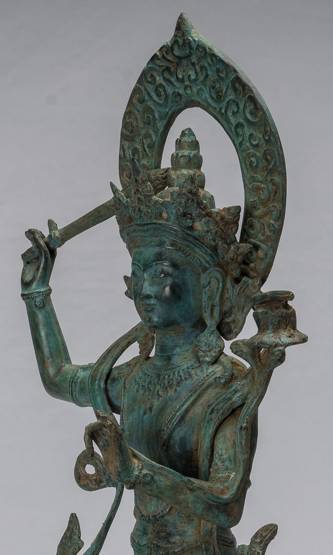Statue de Manjushri-Antique Java Style Majapahit Seated Bronze Deity Manjushri Statue-46cm/18 "