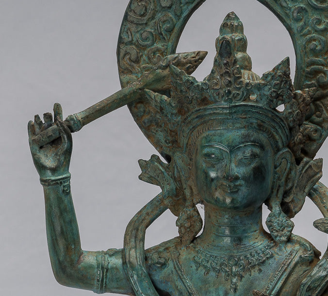 Statue de Manjushri-Antique Java Style Majapahit Seated Bronze Deity Manjushri Statue-46cm/18 "
