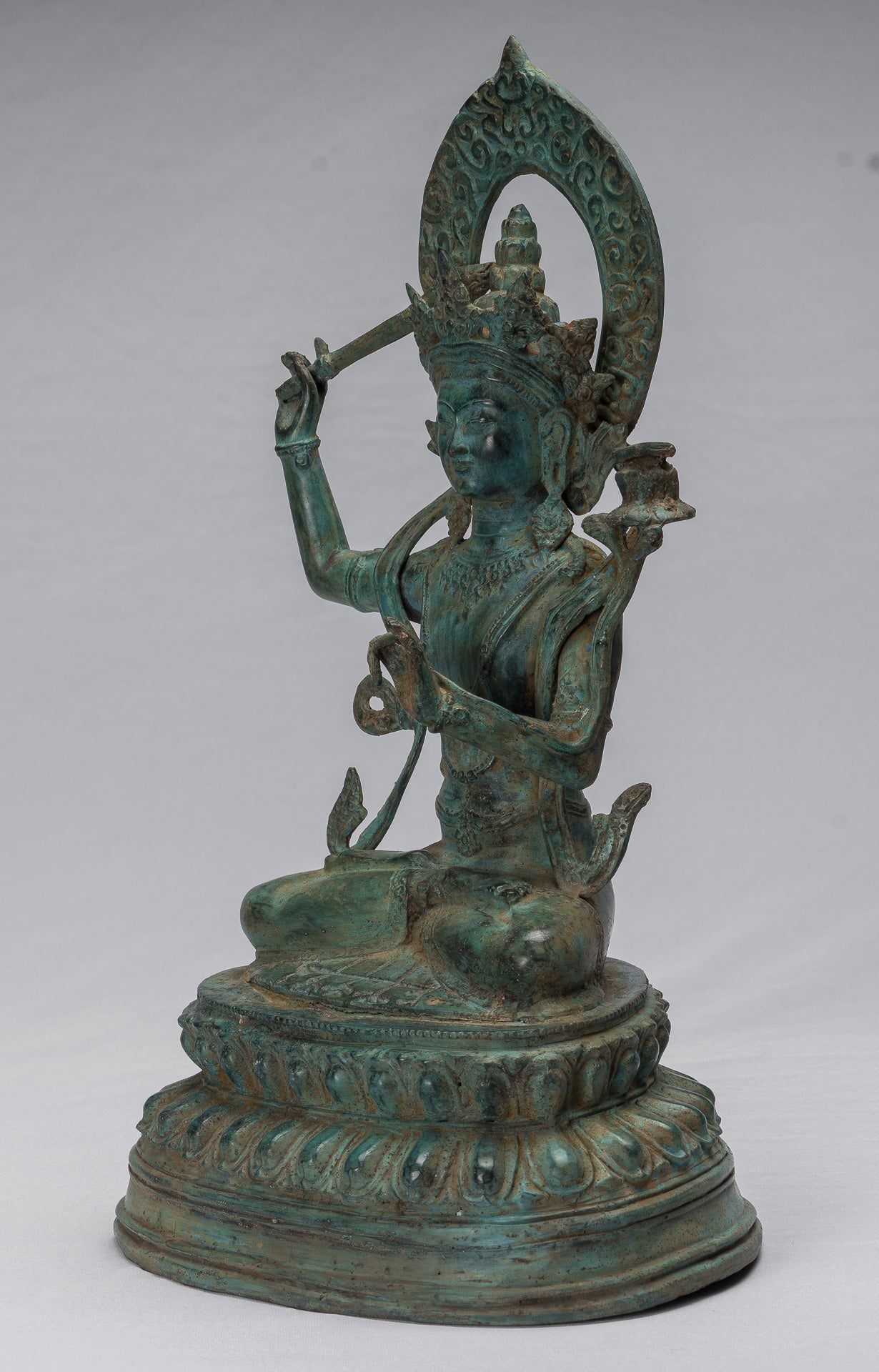 Statue de Manjushri-Antique Java Style Majapahit Seated Bronze Deity Manjushri Statue-46cm/18 "