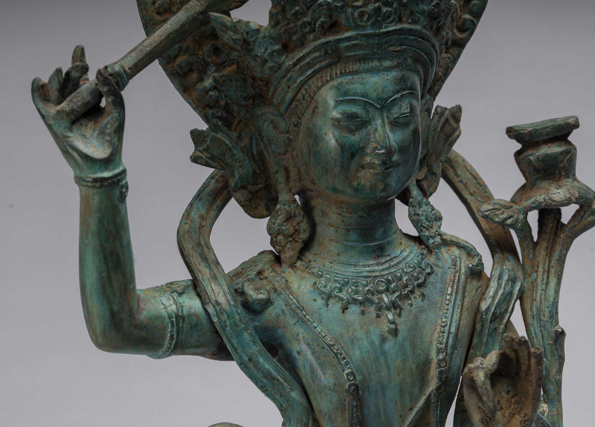Statue de Manjushri-Antique Java Style Majapahit Seated Bronze Deity Manjushri Statue-46cm/18 "