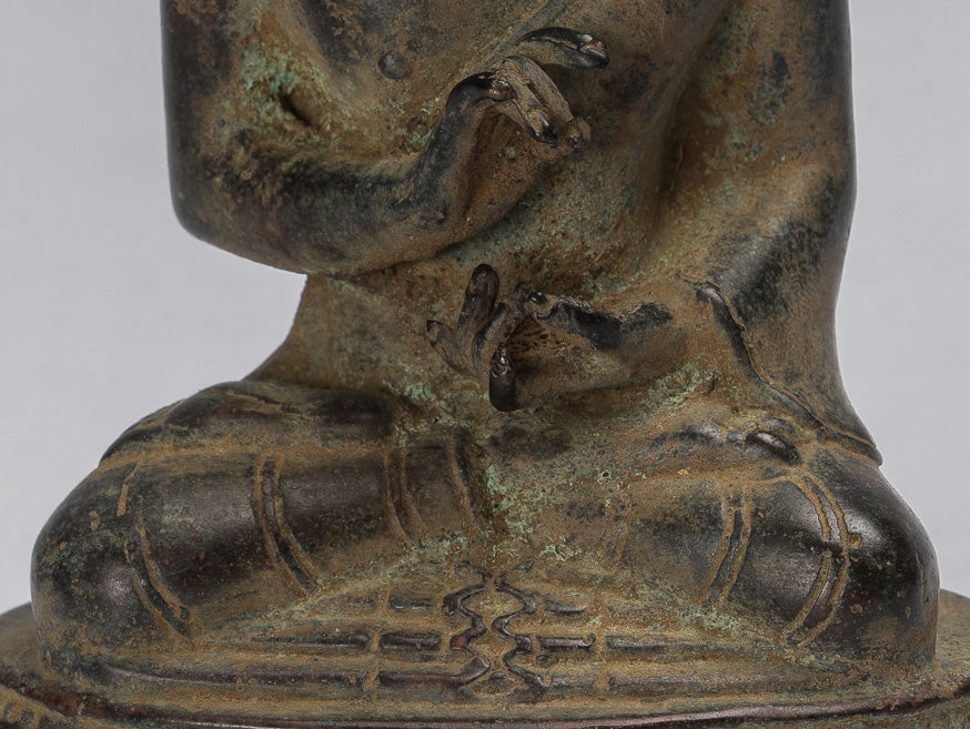 Estatua de Buda - Estilo indonesio antiguo de bronce sentado Javanese Buda - 16 cm/6 "