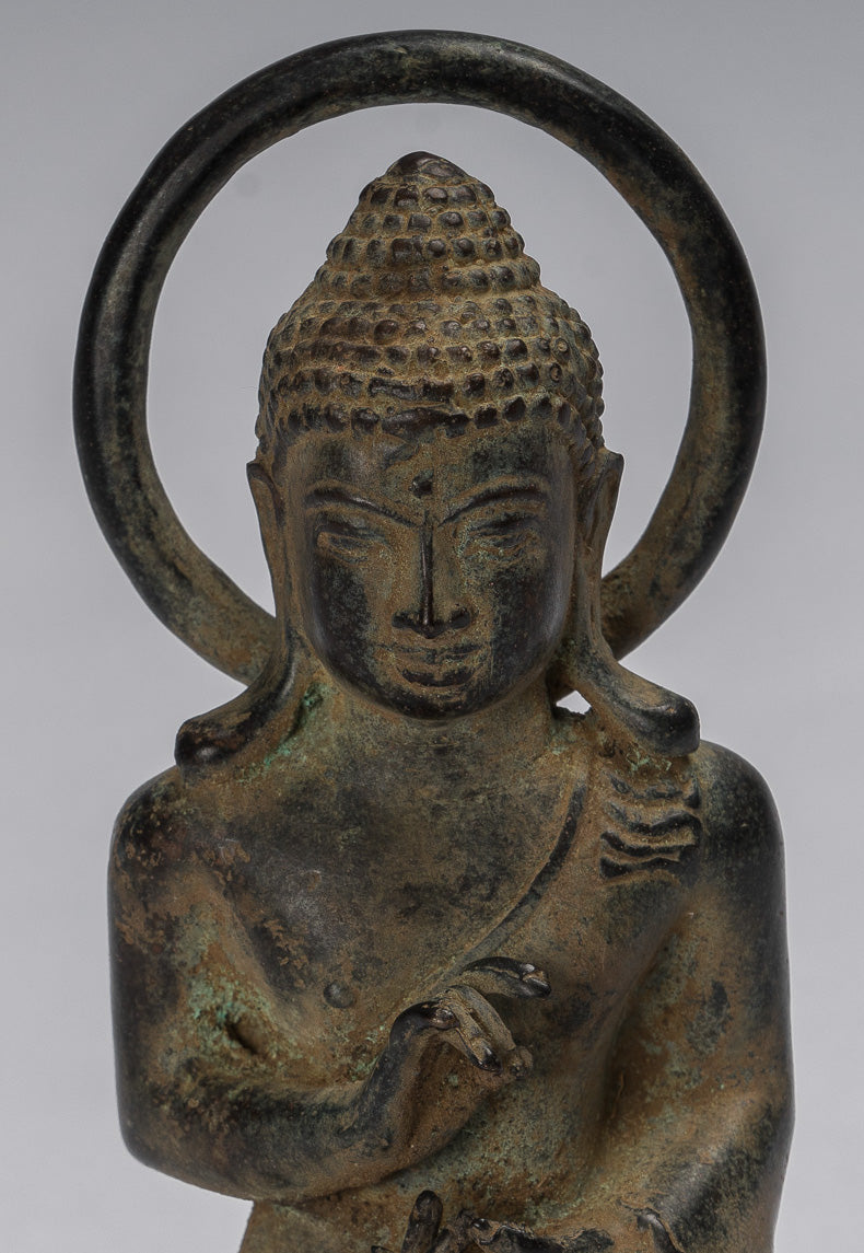 Estatua de Buda - Estilo indonesio antiguo de bronce sentado Javanese Buda - 16 cm/6 "