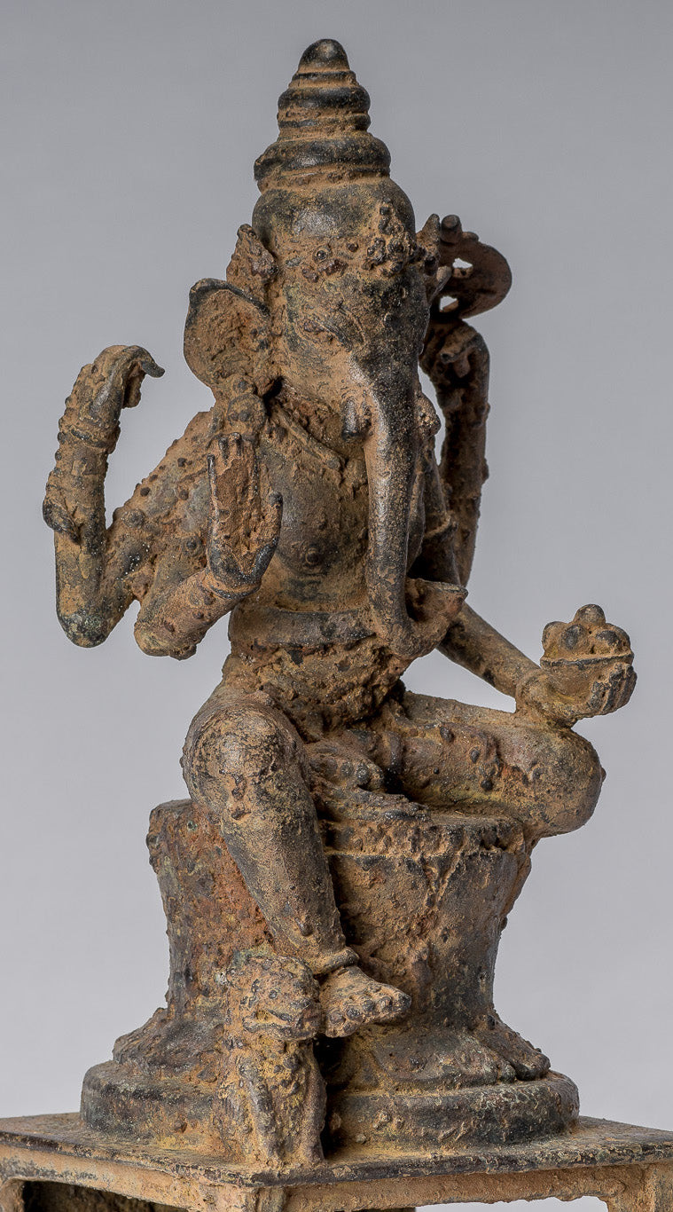 Statue de Ganesha – Statue de Ganesha indonésienne assise en bronze de style javanais antique – 25 cm/10"
