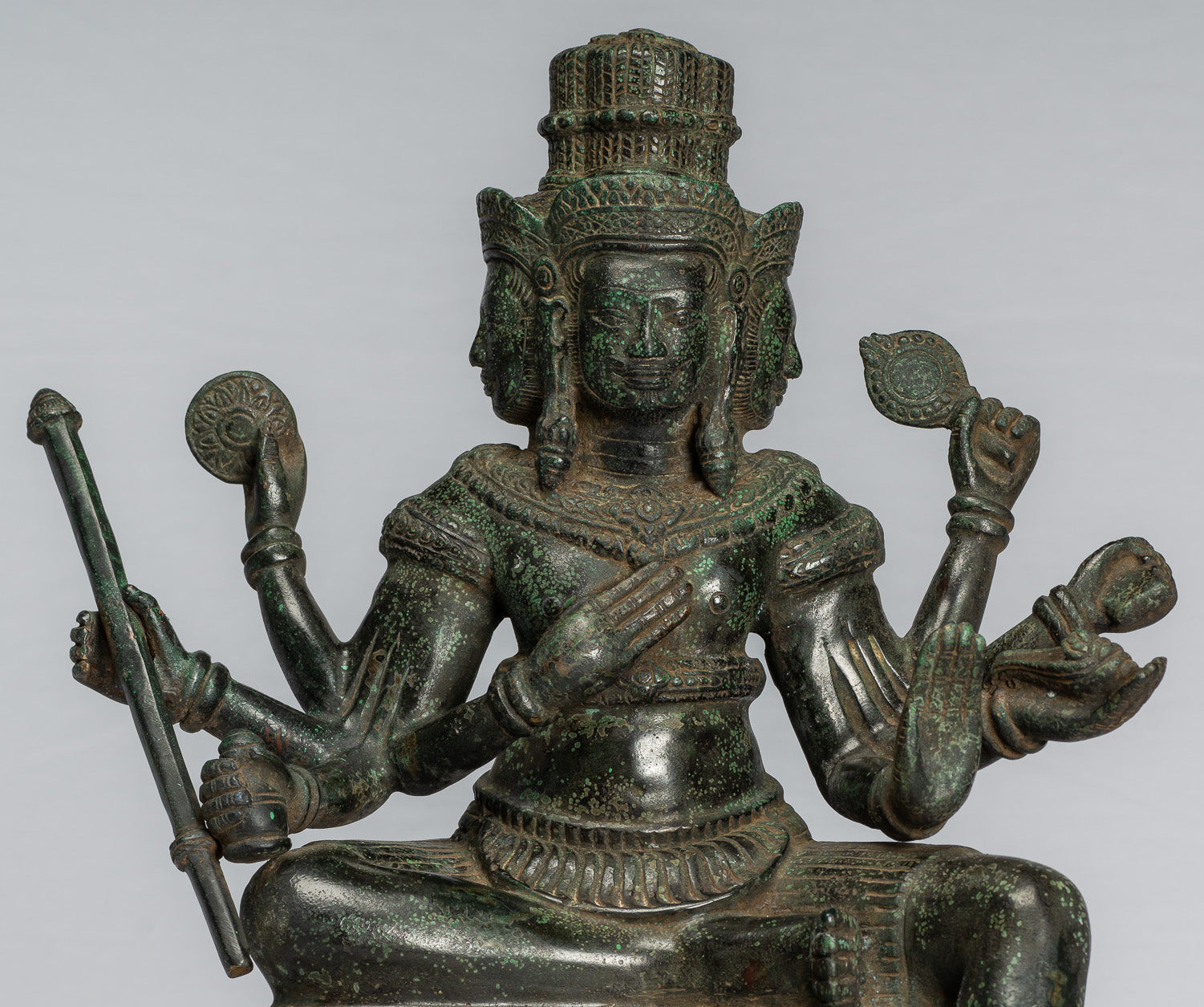 Brahma Statue-Antique Khmer Style Bronze 8 Arm Bayon Brahma-Hindu God Creation-35cm/14 "