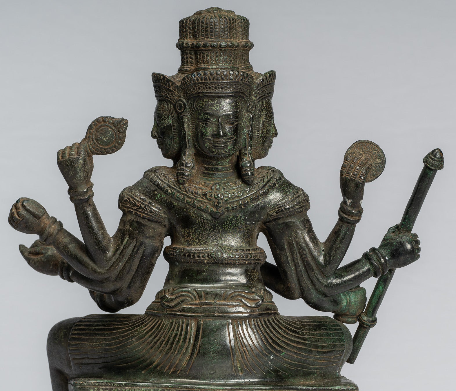 Brahma Statue-Antique Khmer Style Bronze 8 Arm Bayon Brahma-Hindu God Creation-35cm/14 "
