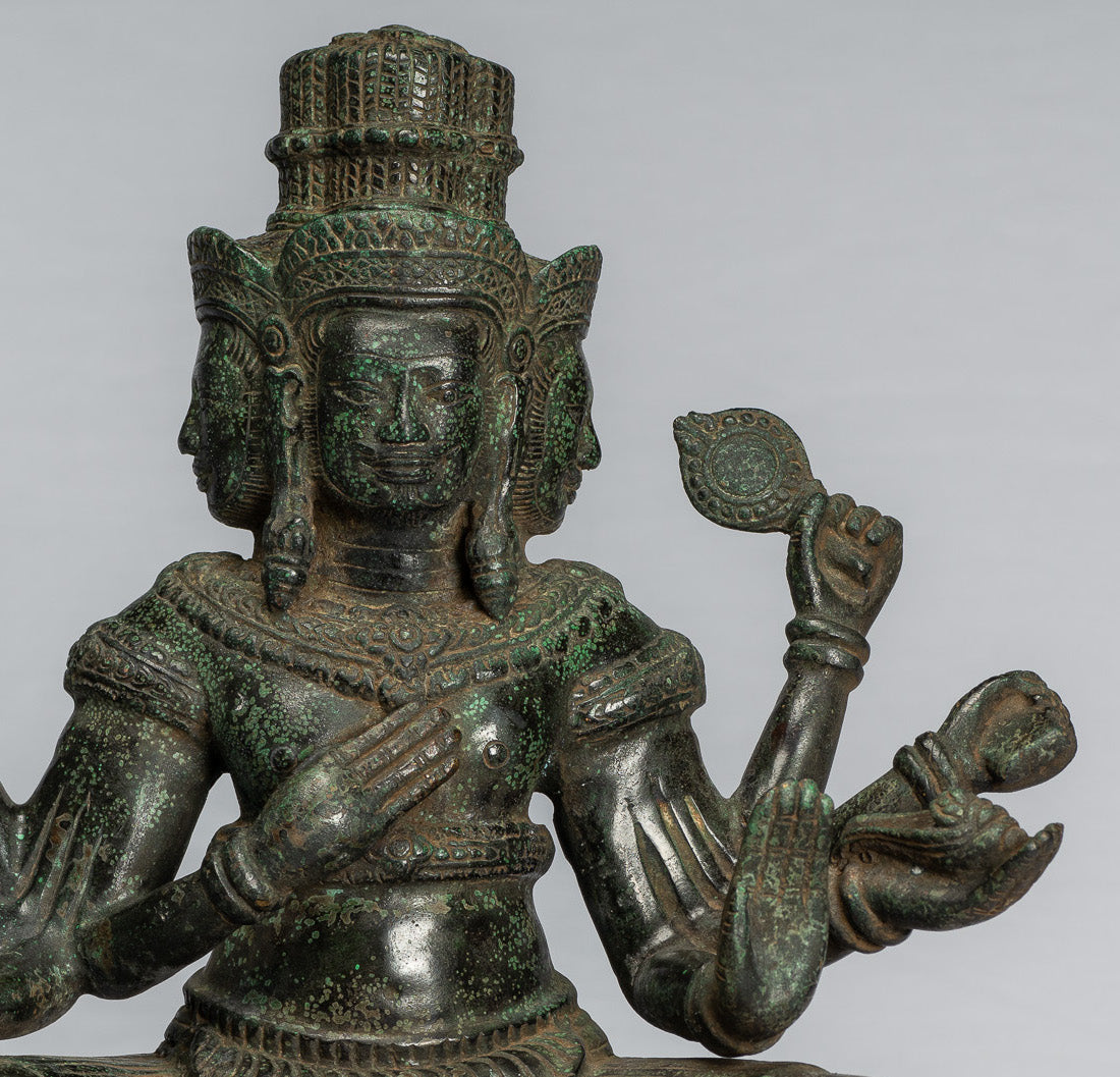 Brahma Statue-Antique Khmer Style Bronze 8 Arm Bayon Brahma-Hindu God Creation-35cm/14 "
