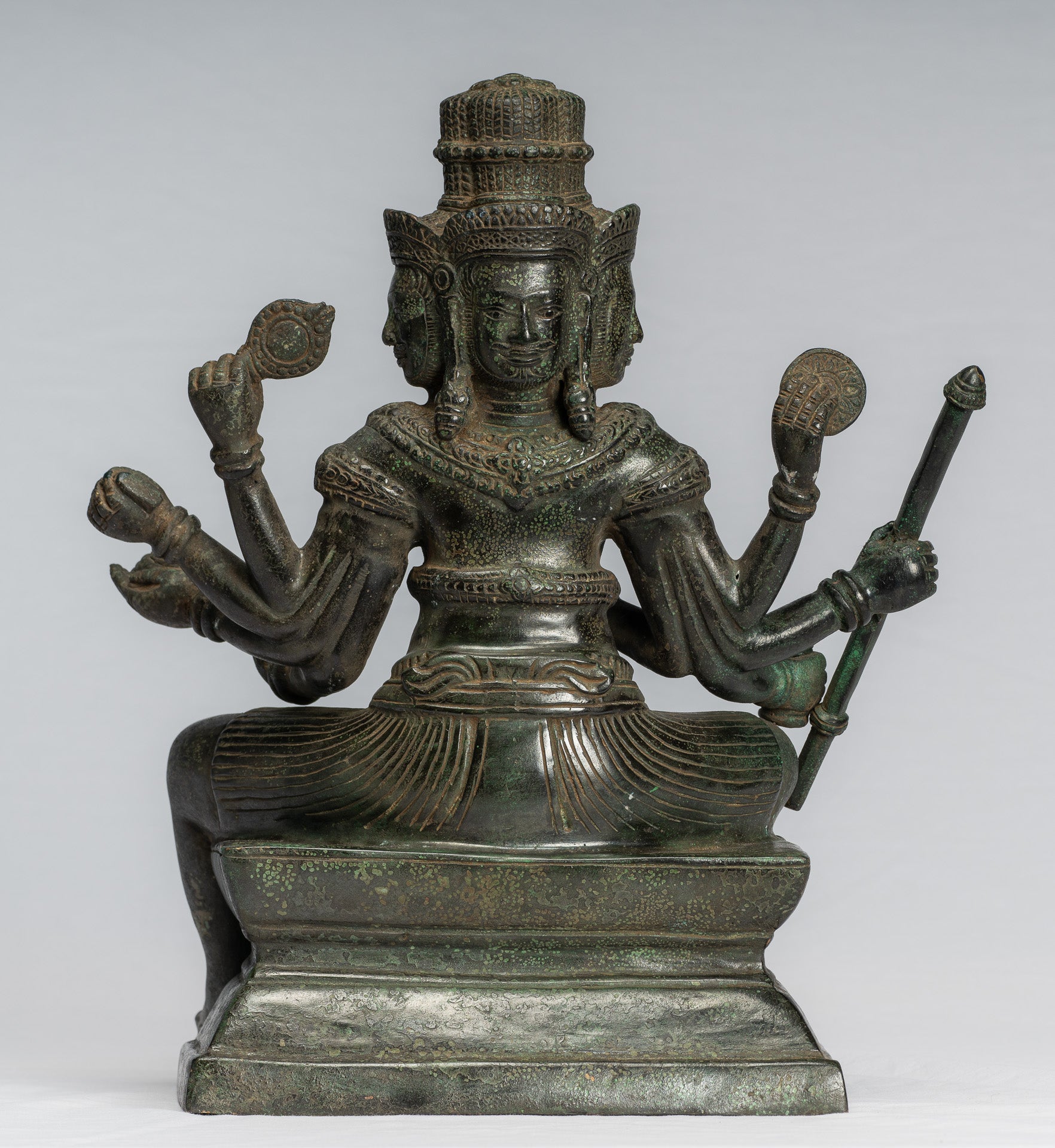 Brahma Statue-Antique Khmer Style Bronze 8 Arm Bayon Brahma-Hindu God Creation-35cm/14 "