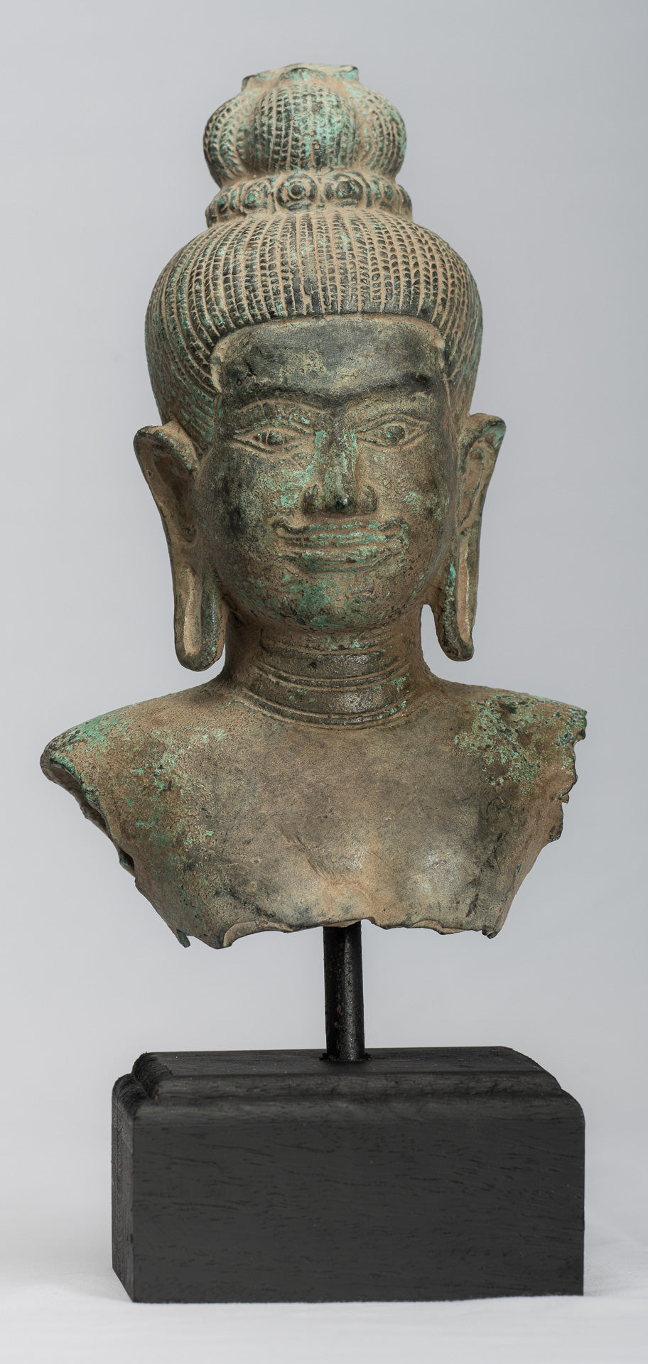 Antique Khmer Style Bronze Vishnu Torso Statue - Protector & Preserver -27cm/11"