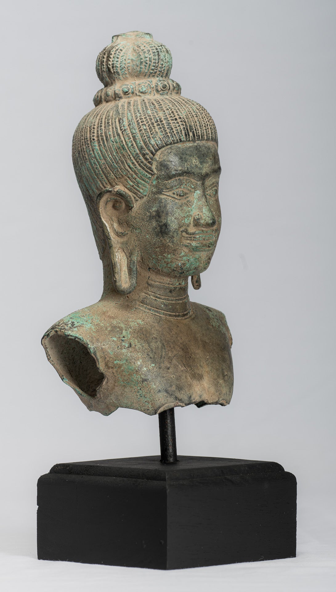 Antique Khmer Style Bronze Vishnu Torso Statue - Protector & Preserver -27cm/11"