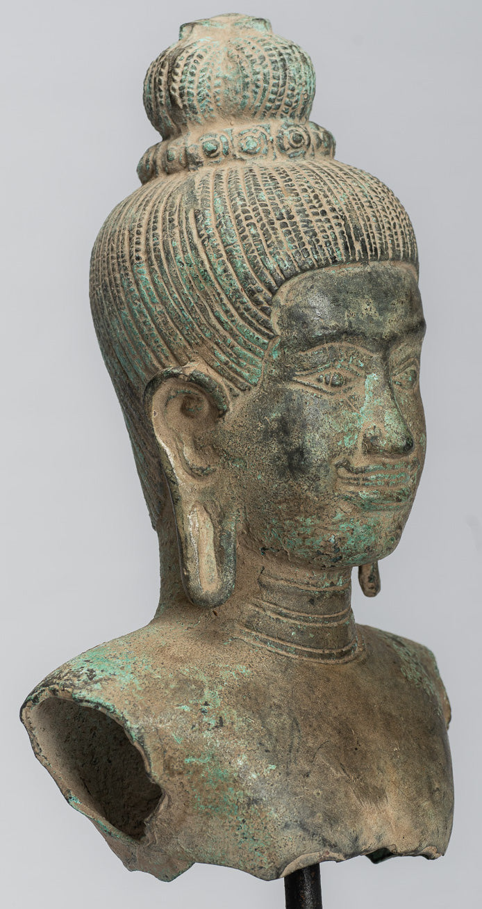 Antique Khmer Style Bronze Vishnu Torso Statue - Protector & Preserver -27cm/11"