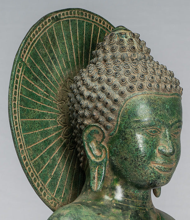 Estatua de Buda - Estatua de bronce de bronce antiguo de estilo jemer dharmachakra enseñando mudra - 47cm/19 "