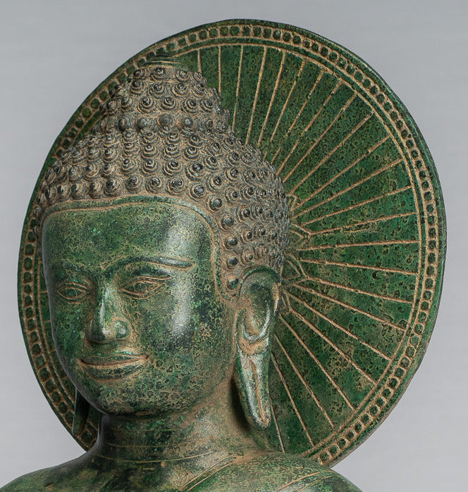 Estatua de Buda - Estatua de bronce de bronce antiguo de estilo jemer dharmachakra enseñando mudra - 47cm/19 "