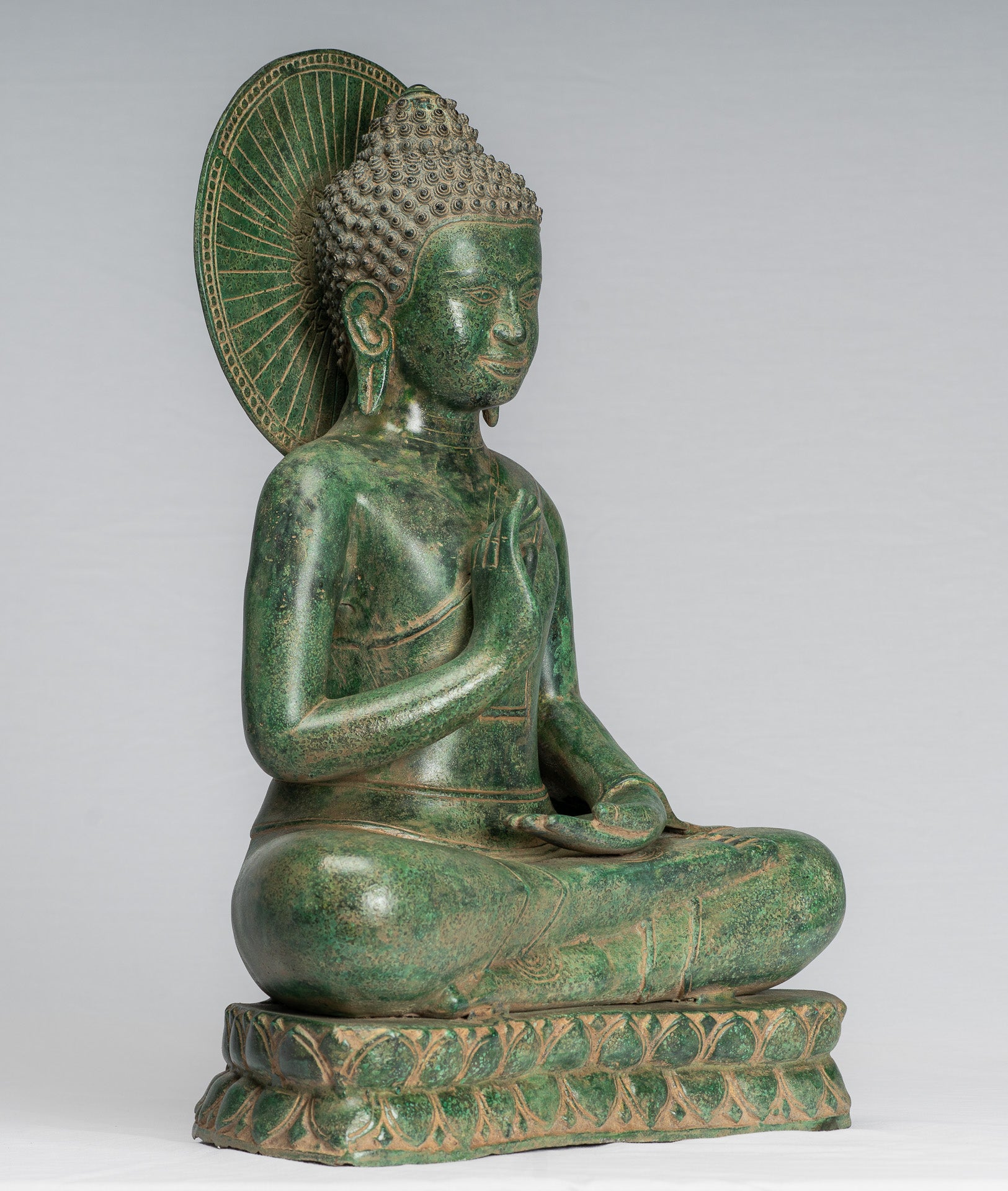 Estatua de Buda - Estatua de bronce de bronce antiguo de estilo jemer dharmachakra enseñando mudra - 47cm/19 "