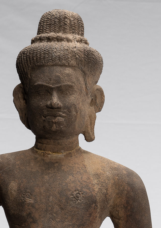 Vishnu Statue-Antique Baphuon Style Stone Sitzend Khmer Vishnu Statue-48cm/19 "