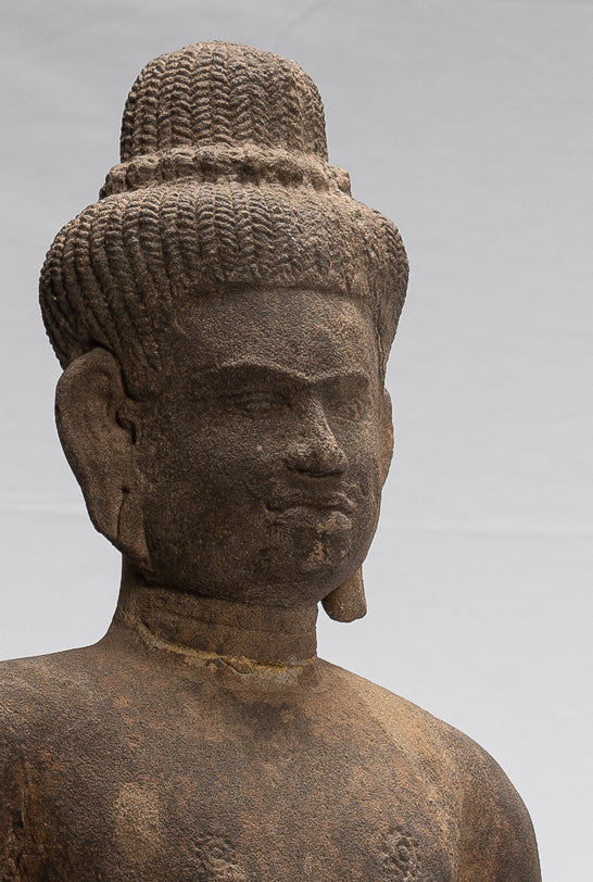 Vishnu Statue-Antique Baphuon Style Stone Sitzend Khmer Vishnu Statue-48cm/19 "