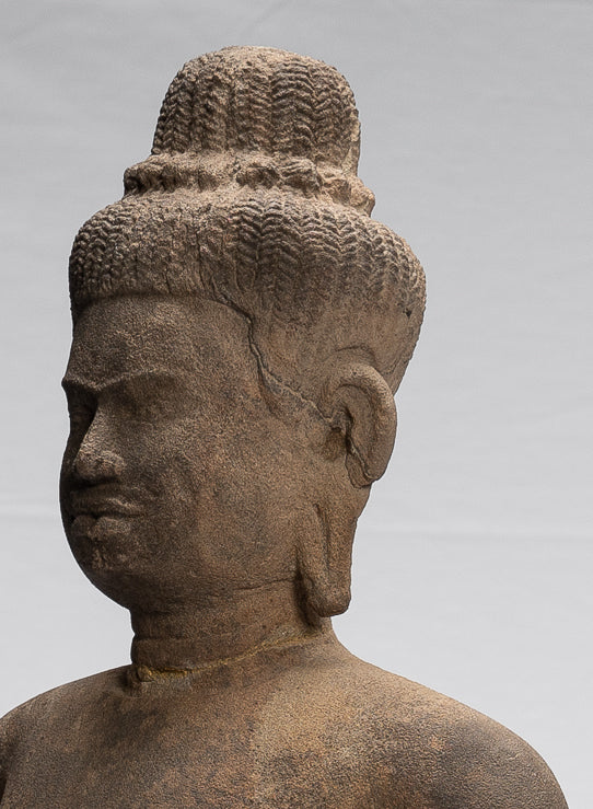 Vishnu Statue-Antique Baphuon Style Stone Sitzend Khmer Vishnu Statue-48cm/19 "