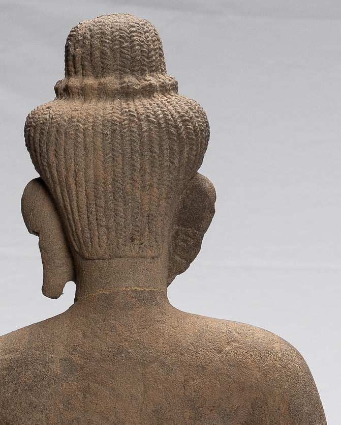 Vishnu Statue-Antique Baphuon Style Stone Sitzend Khmer Vishnu Statue-48cm/19 "