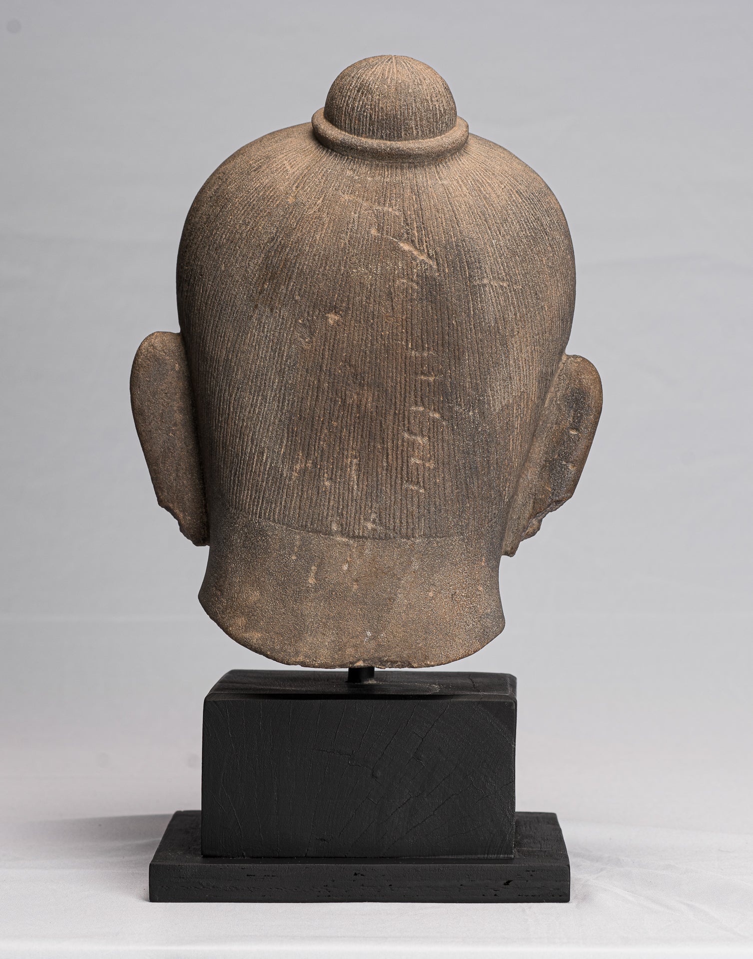 Jayavarman Statue - Antique Khmer Style Mounted Stone Jayavarman VII Head Statue - 38cm/15"