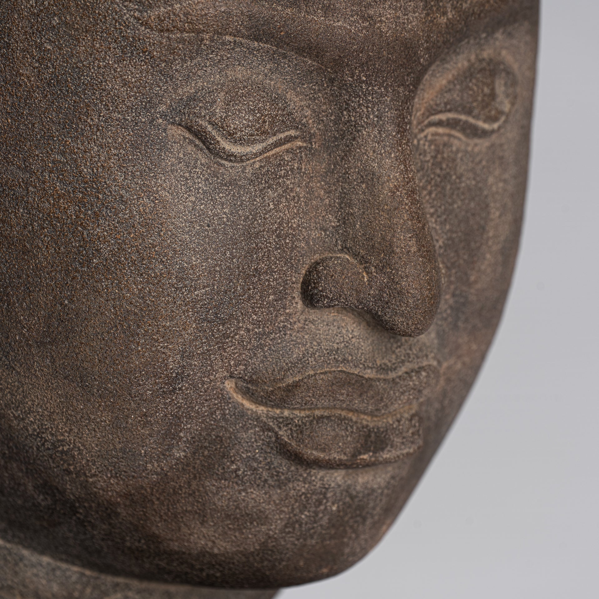 Jayavarman Statue - Antique Khmer Style Mounted Stone Jayavarman VII Head Statue - 38cm/15"