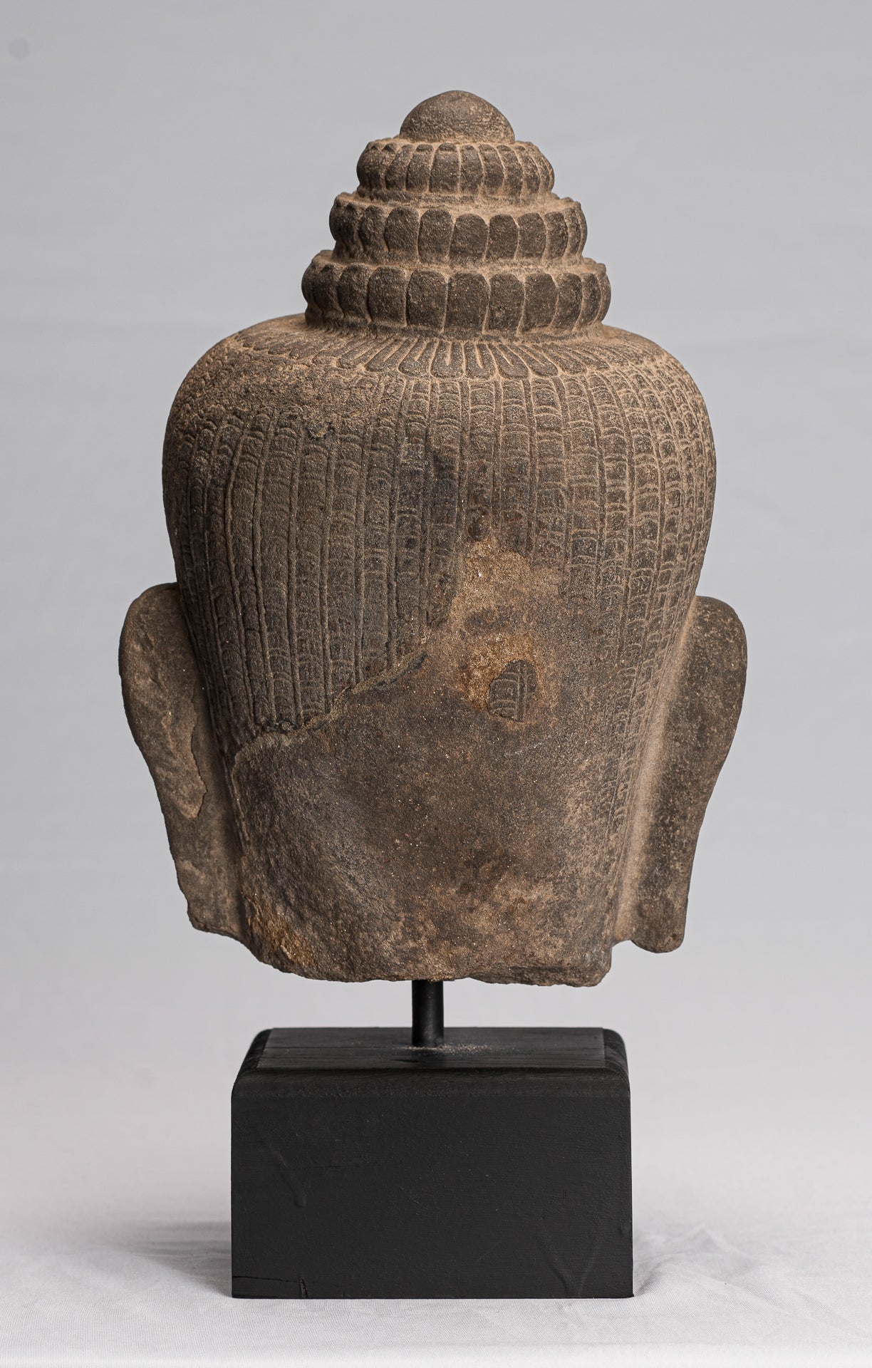 Statue Buddha - Antique Khmer in stile Stone Monte Bayon Buddha Head Statue - 42cm/17 "