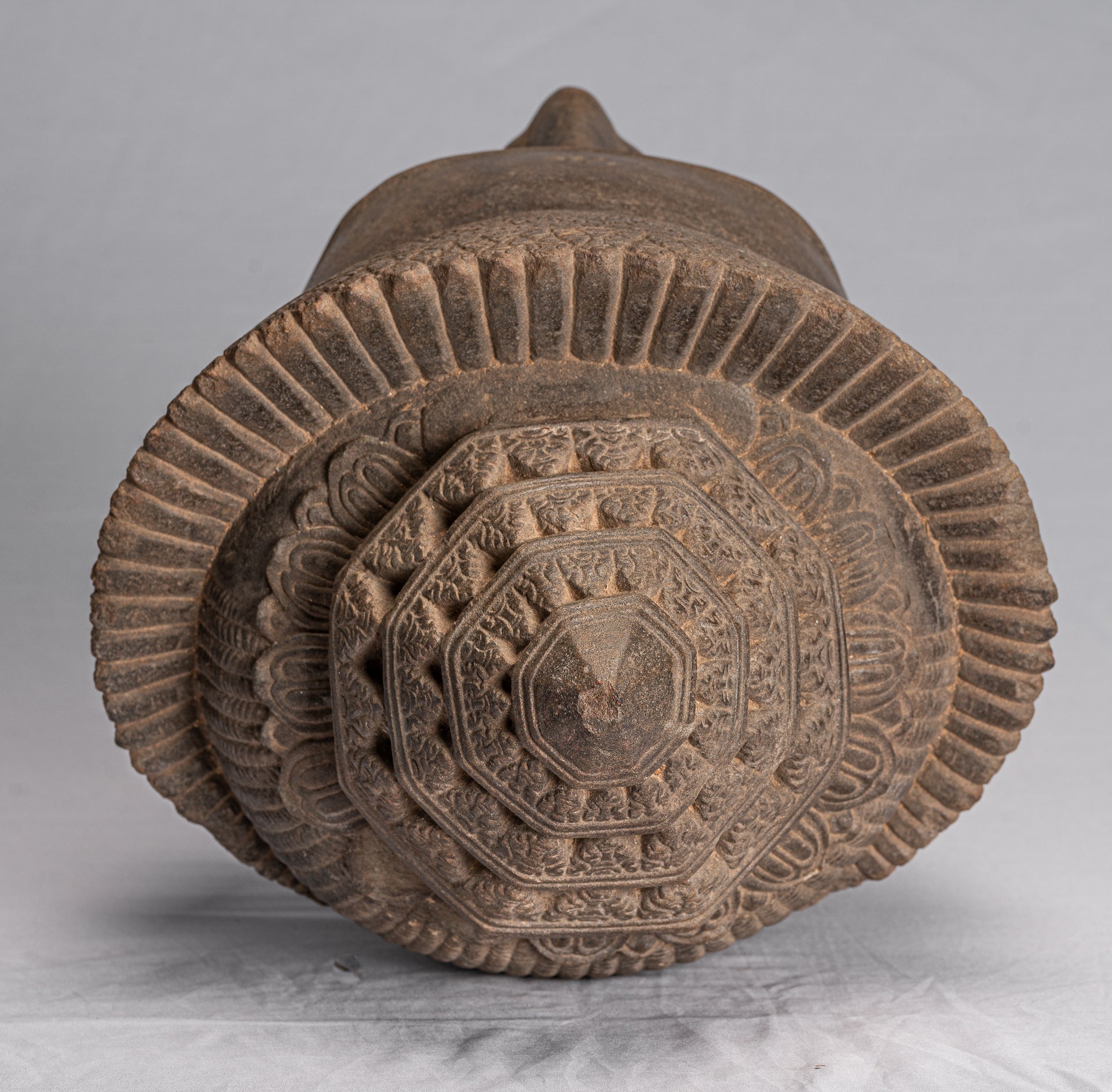 Vishnu Statue - Antique Banteay Srei Style Stone Mounted Khmer Vishnu Head - 57cm / 23"