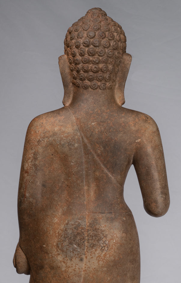 Statue de Bouddha – Statue de Bouddha Dvaravati en pierre debout de style thaïlandais antique – 100 cm de haut