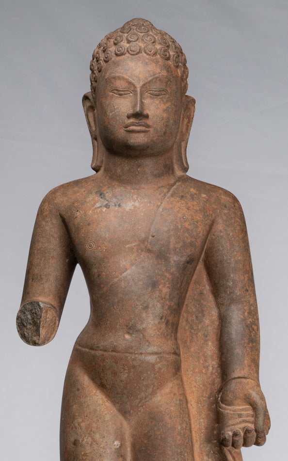 Statue de Bouddha – Statue de Bouddha Dvaravati en pierre debout de style thaïlandais antique – 100 cm de haut