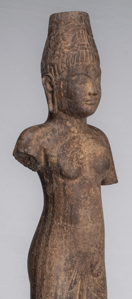 Statue Ardhanarishvara - Antique Phnom Da Style Khmer Sandstone in piedi Shiva Parvati Statue - 88cm/35 "