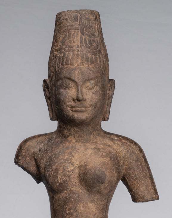 Statue Ardhanarishvara - Antique Phnom Da Style Khmer Sandstone in piedi Shiva Parvati Statue - 88cm/35 "